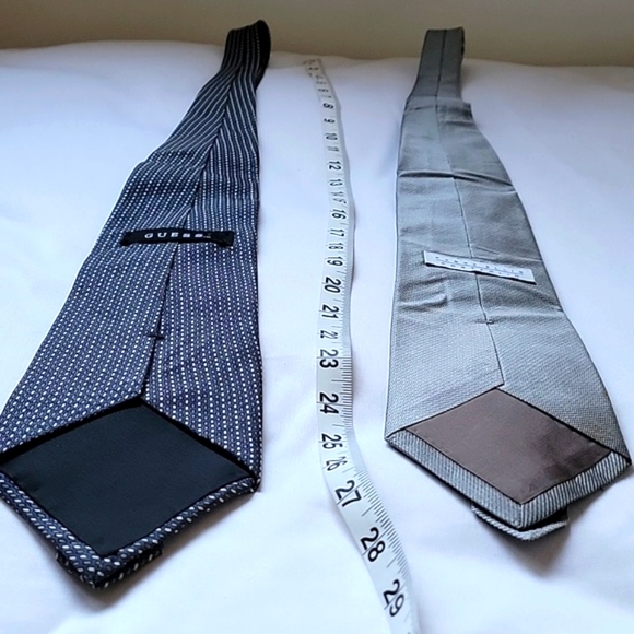 GUESS Blue and Gray Foulard Tie and Perry Ellis Portfolio Silver Necktie Lot - Picture 2 of 4